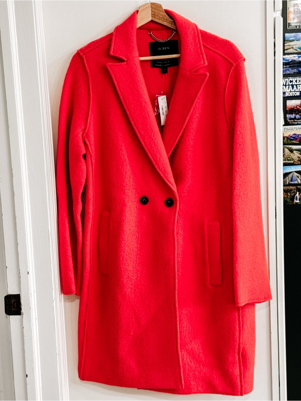 J. Crew Bright Cerise (coral red) Double-Breasted Wool Boucle Coat NWT - Picture 1 of 9